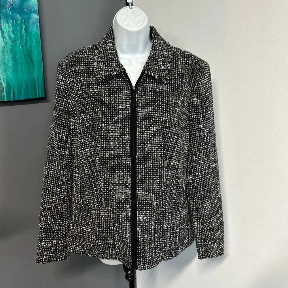 Requirements Womens Jacket Sz 14 Wool Blend Blazer Pocket‎ Textured Zip Vtg 90'